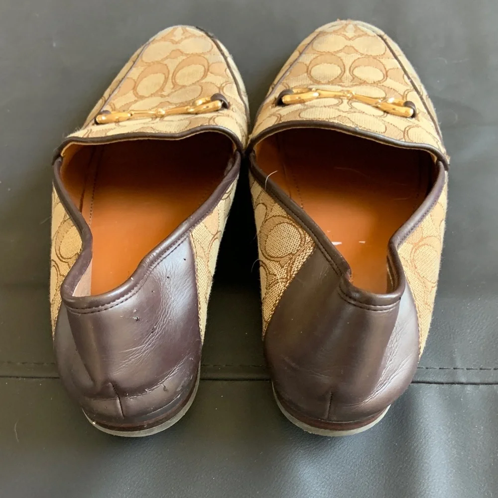 Coach Signature C Canvas Horsebit Loafers Brown Leather Trim